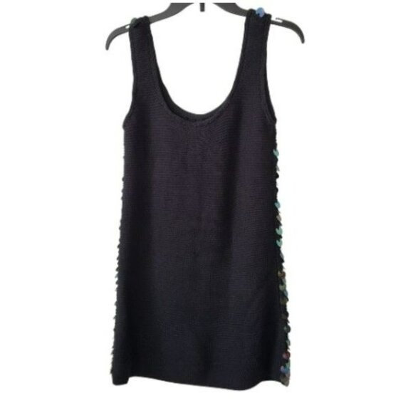 JoosTricot Black Rainbow Sequin Crochet Mini Rave Dress Retro Y2K Mermaid Disco - Picture 4 of 11